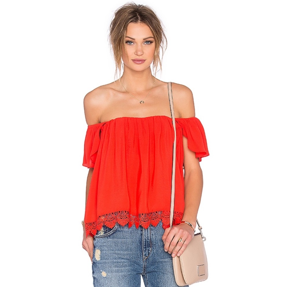 Lovers + Friends Red Off-Shoulder Blouse